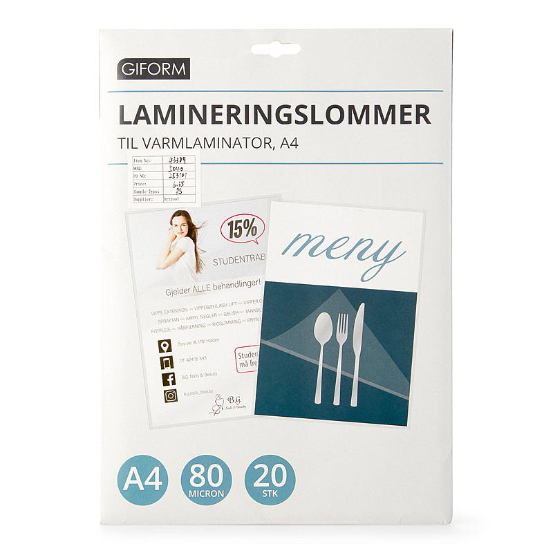 Giform Lamineringslomme 20 stk. A4 Giform