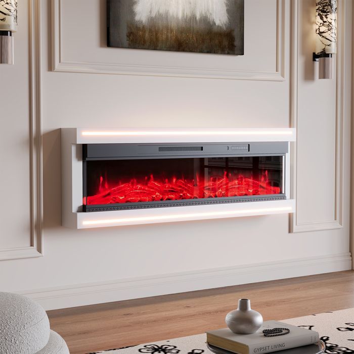 Cheminée Électrique Murale - AMBIANCE - 152.4 cm - 12 Couleurs de Flammes & LED d'Ambiance -Chauffage 750W/1500W avec Télécommande