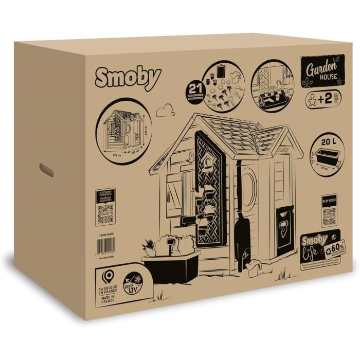 Smoby Life - Casetta da giardino - Casetta a tema giardinaggio - Fioriera, traliccio, mangiatoia per uccelli, raccoglitore d'acqua - Età 2+