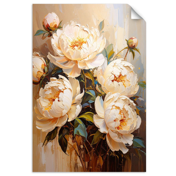 Naklejka na ścianę do salonu Feeby Piwonie Kremowe Kwiaty Bukiet 20x30