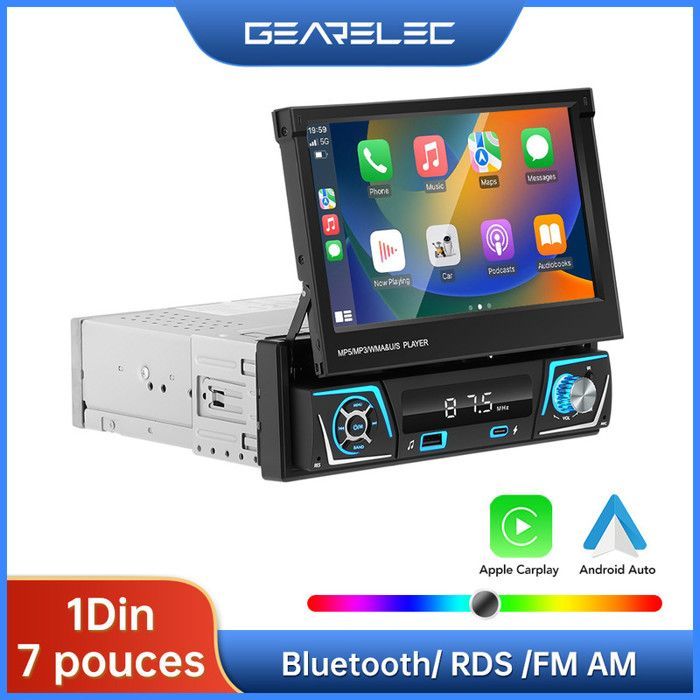 Radio para coche Android de 7 pulgadas con Android Auto, CarPlay, Bluetooth, RDS, FM, AM y Mirror Link - GEARELEC