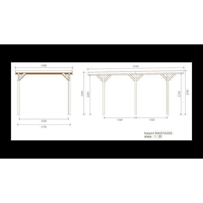 Cochera, cobertizo para coche 3,04 x 5,12 m - 15,57 m² - CAR16
