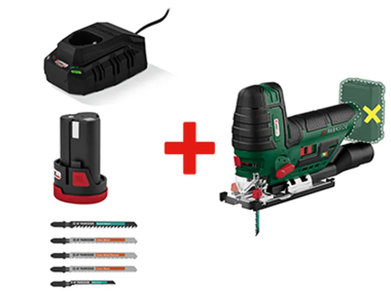 PARKSIDE® Scie sauteuse + bateria + carregador + lâminas universais