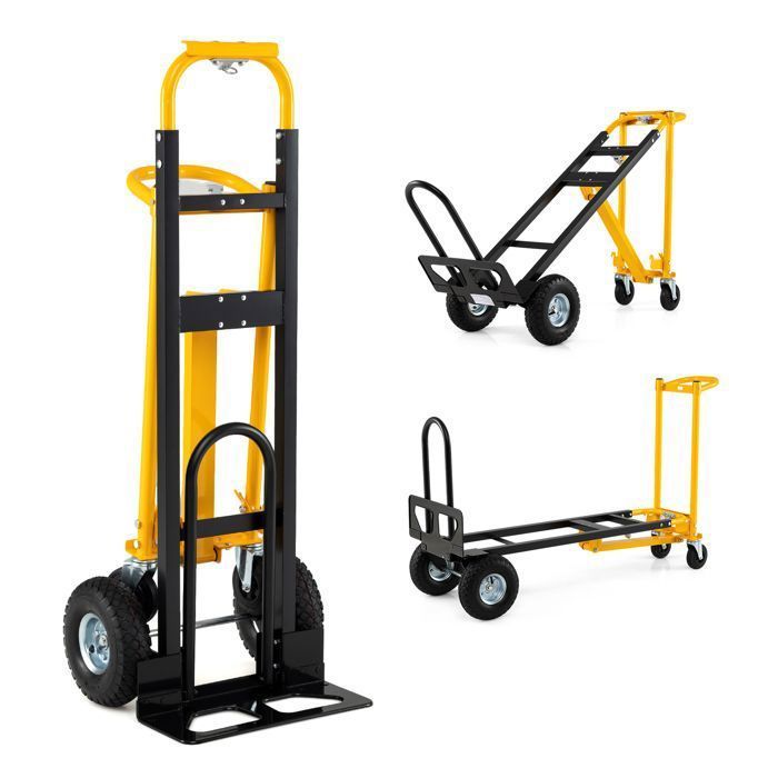 Carretilla metálica plegable 3 en 1 COSTWAY - 4 ruedas - Mango ergonómico, base extensible - 136 kg - Almacén, hogar