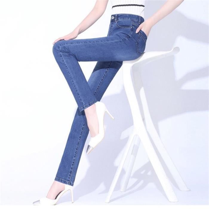 Pantalones vaqueros elásticos de talle alto y pierna recta de FUNMOON para mujer, tallas grandes.
