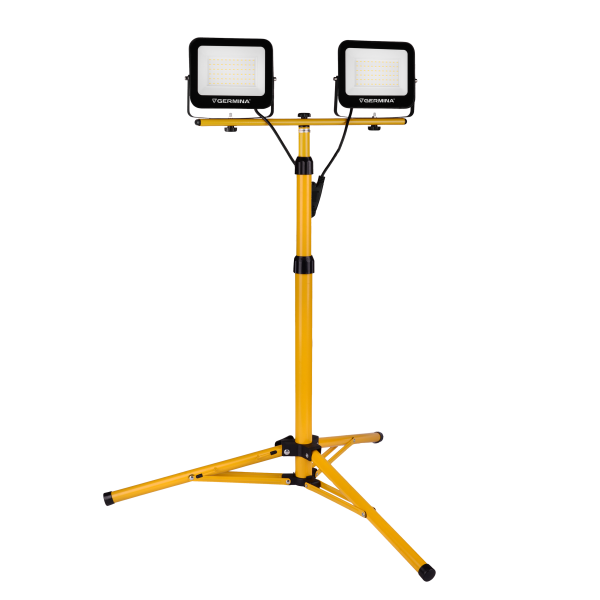Naświetlacz LED Germina 2X50W na żółtym statywie IP65 lampa halogen 1szt.