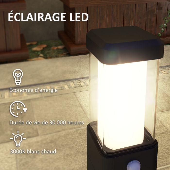 Juego de 2 balizas LED exteriores Outsunny, impermeables IP65, faroles para caminos y entradas de vehículos - negras