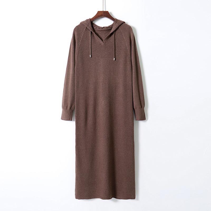 Robe pull automne-hiver mi-mollet longue pour femme, élégante robe à capuche en maille moulante, robe midi cintrée de soirée, Vestidos