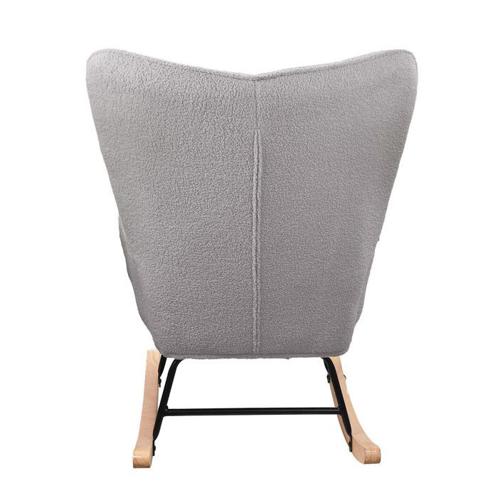 Mecedora - Forro polar - Metal y madera maciza - 68x75x92 cm - Gris claro