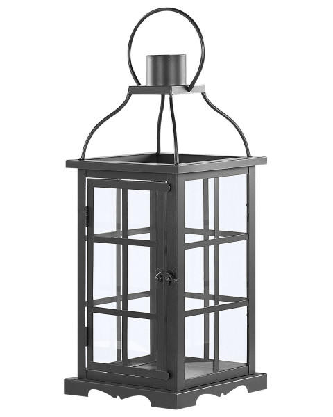 Lampion szklane drzwi metalowy 42 cm czarny