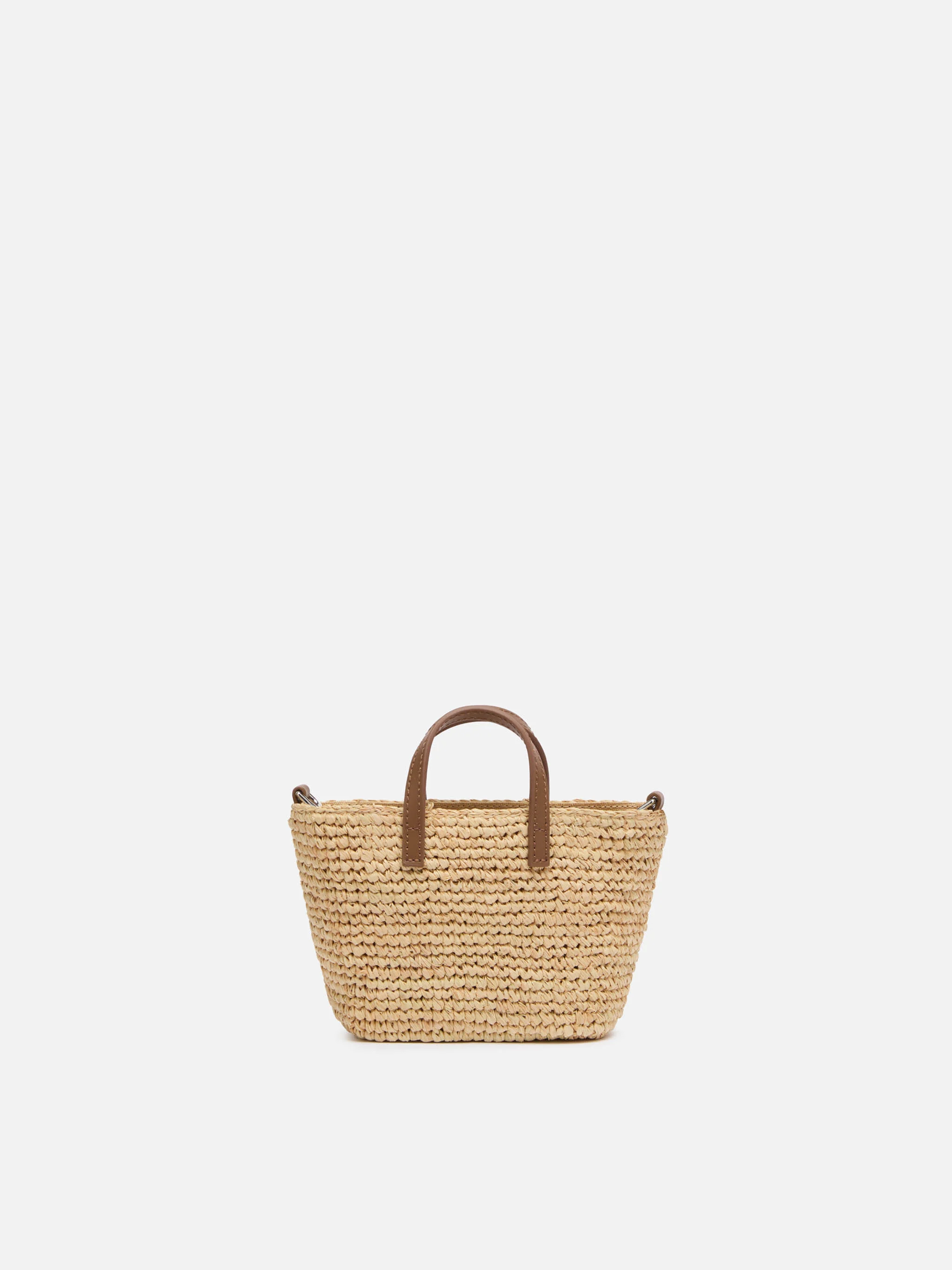 Beige Raffia City Micro-väska med läderhandtag