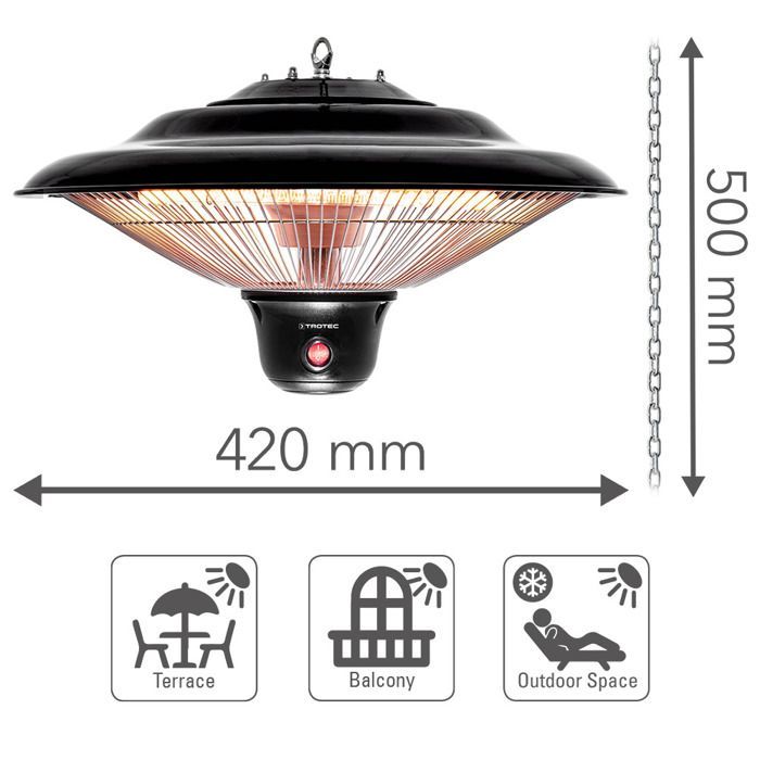 TROTEC IR 1500 SC Suspended Radiant Designer Heater - Outdoor Heater - 1500 watts - 3 speed settings