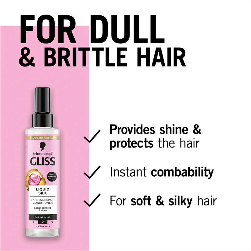condicionador sem enxágue Schwarzkopf Gliss Liquid Silk fortalece os cabelos e proporciona brilho.