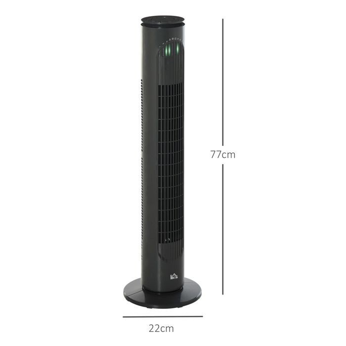 Ventilador de torre - HOMCOM - silencioso - 45 W - 3 modos, 3 velocidades, mando a distancia, oscilación de 70° y temporizador - 77 cm de alto - gris