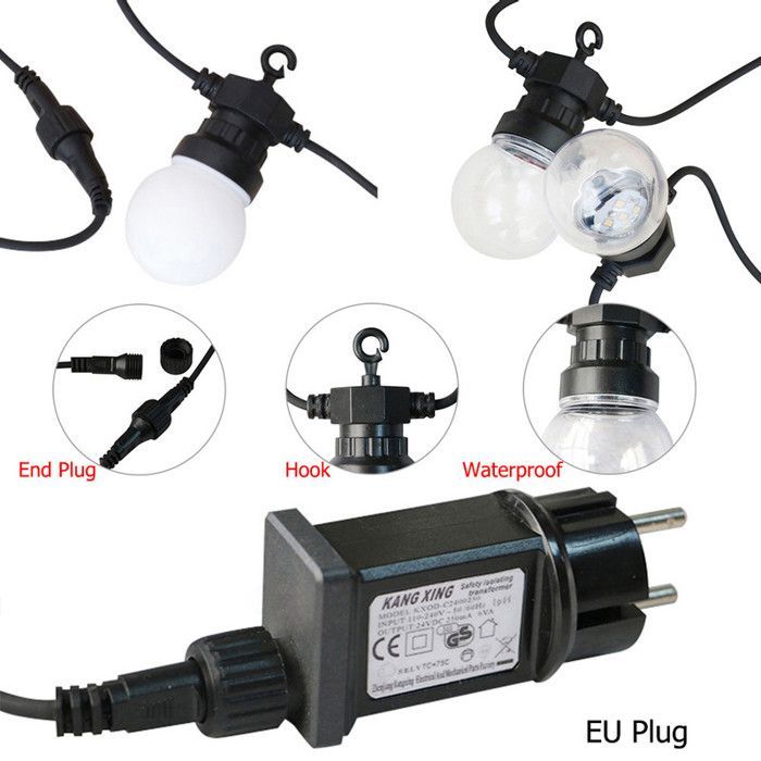 Rosnek IP65 LED Φωτιστικά εξωτερικού χώρου, 20 λαμπτήρες G50, 13 μέτρα, Διαφανή Φωτιστικά για Πάρτι, Γάμους και Κήπους