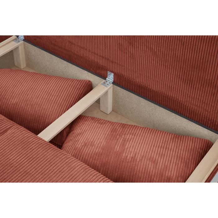 Sofá convertible de 3 plazas - MIKA - Pana color terracota - Compartimento de almacenamiento - Ancho 192 x Alto 84 x Profundidad 93 cm
