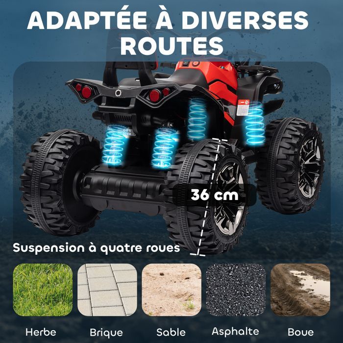HOMCOM 12V Elektro-Quad-Buggy für Kinder (4x4), 8 km/h Höchstgeschwindigkeit, Licht- und Soundeffekte, Sitz mit Rückenlehne, Gepäckträger vorne