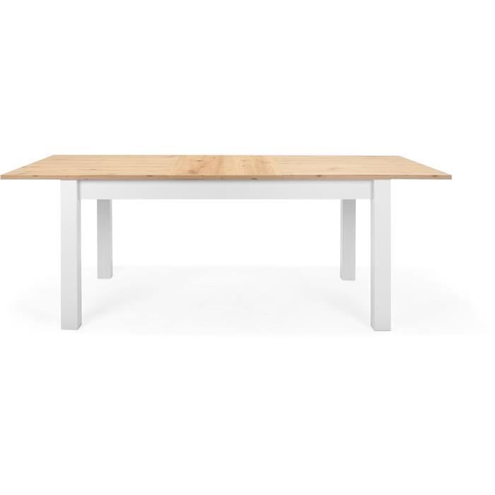 Table à manger extensible BERGEN - Décor chêne artisan et blanc - Rallonge 55 cm - Jusqu'à 12 personnes - L 160-215 x P 90 x H 75 cm