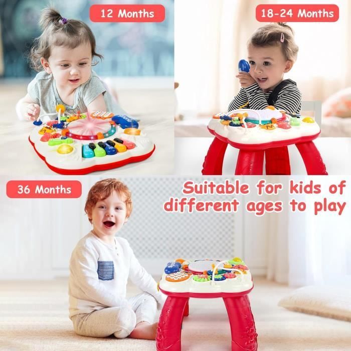 Juguete - MARSEE - Mesa de actividades para bebés 6 en 1 - Rojo - Luces y música - Pilas incluidas