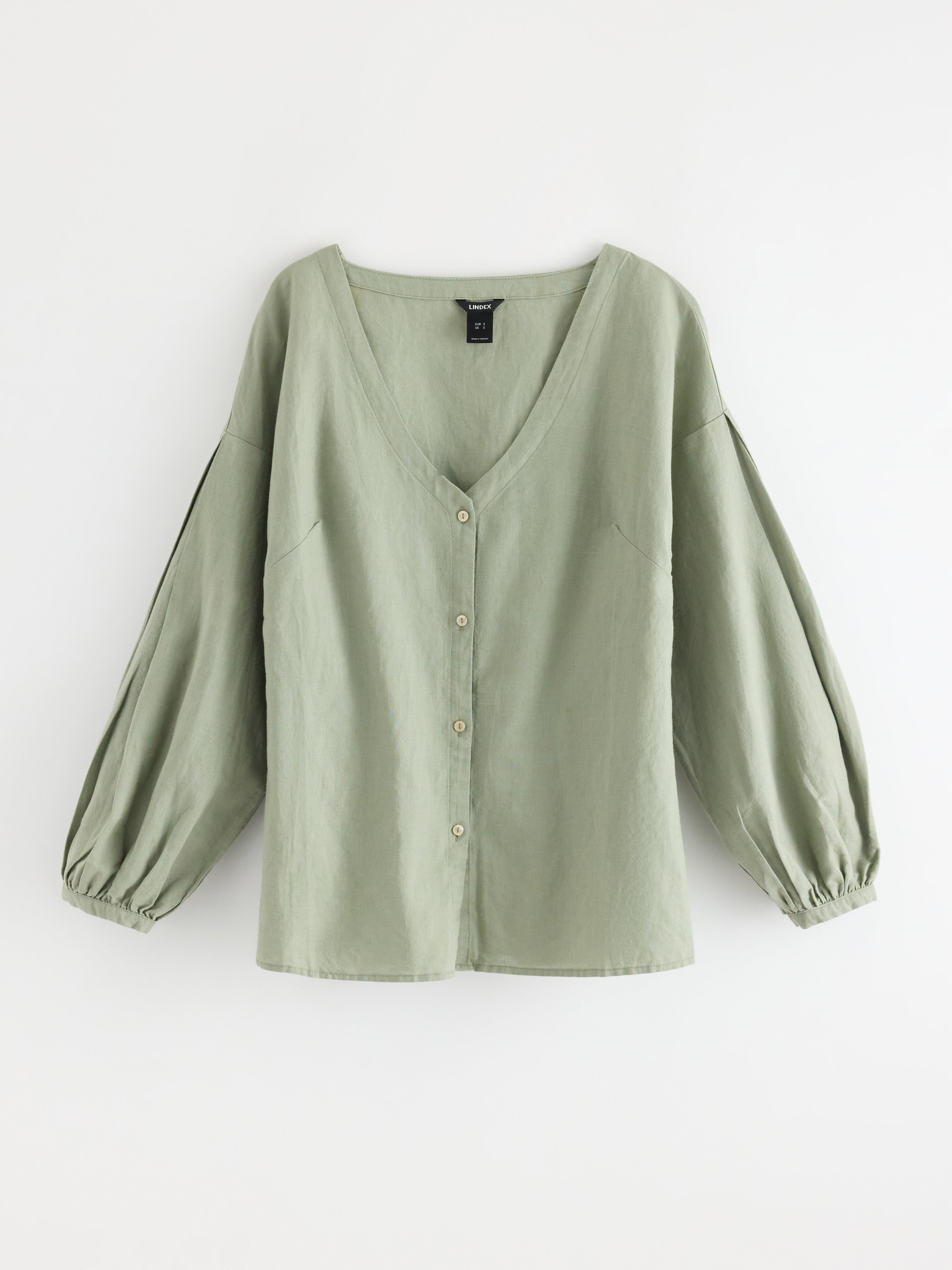 Blus i linneblandning Dusty Green