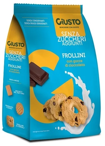 GIUSTO Giusto koekjes zonder toegevoegde suiker met chocoladestukjes 350 g Goudbruin en kruimelig