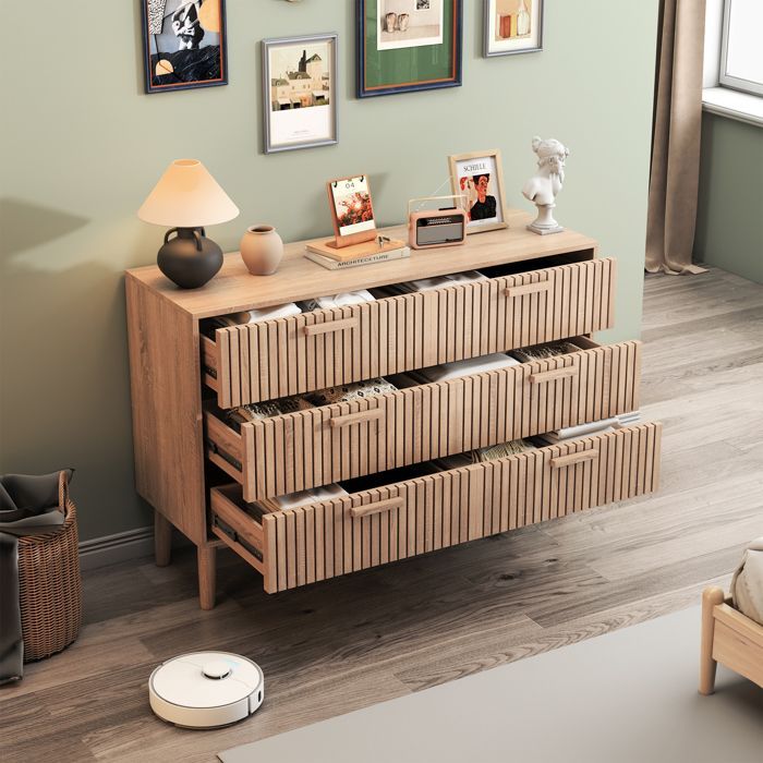 Commode en bois 100x34x73cm ,meuble de rangement de style scandinave avec 6 tiroirs et supports en bois,convient pour salon,