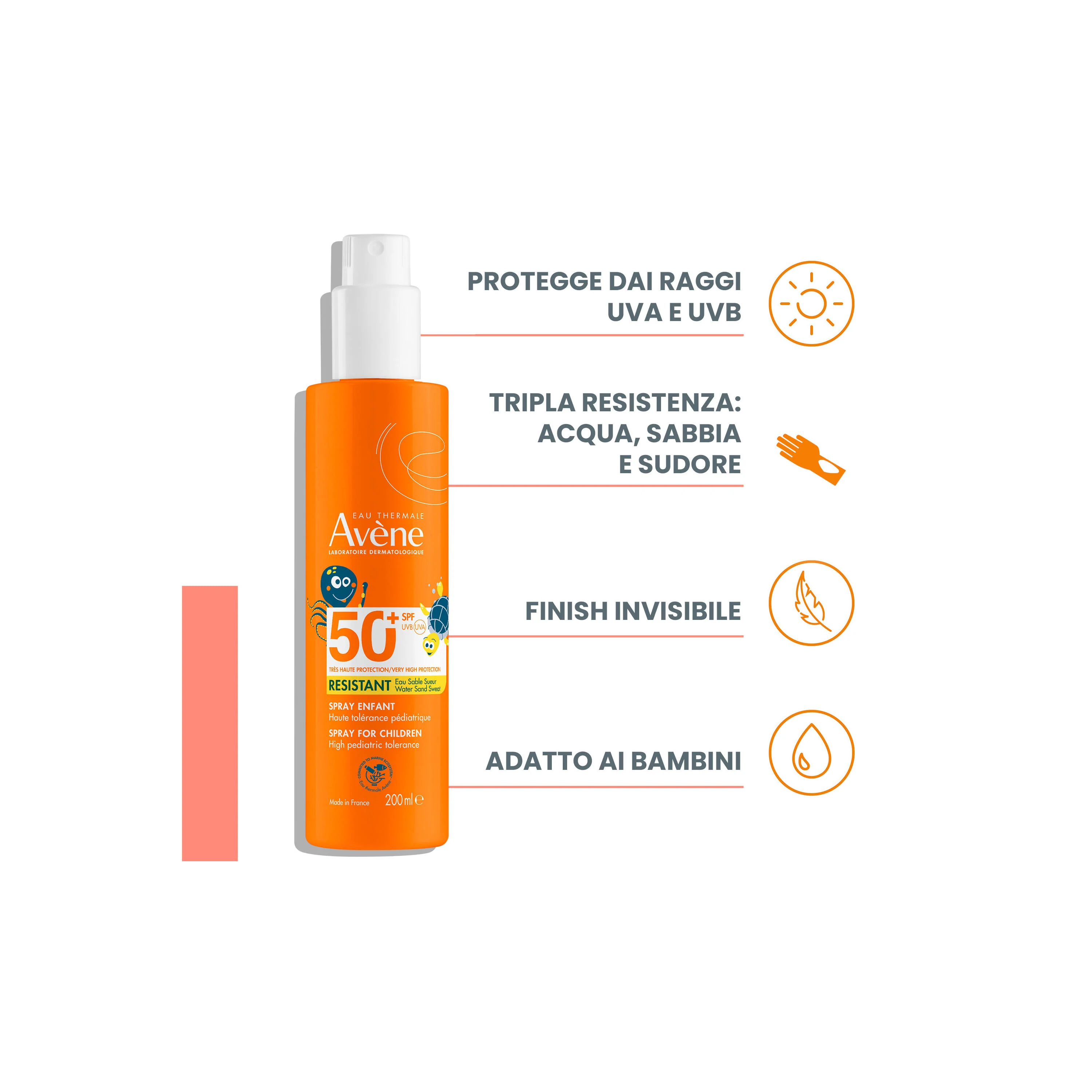 Suncare Spray Bambino SPF50+ - Crema Solare Bambini, Spray solare corpo alta prot., Latte solare corpo alta prot., Prodotti per Bambini