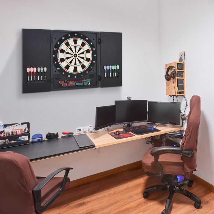 Elektronisch dartbord - HOMCOM - opvouwbaar, 27 spelvarianten, LED-display, 12 darts - kunststof - zwart