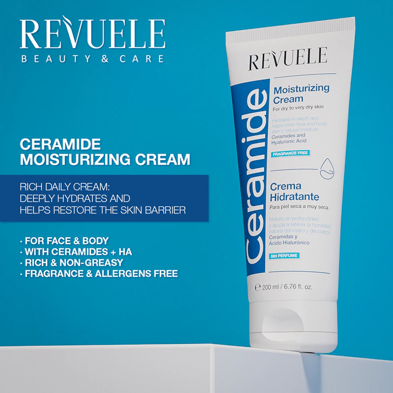 Revuele Creme Hidratante com Ceramidas para rosto e corpo, para pele seca e muito seca.