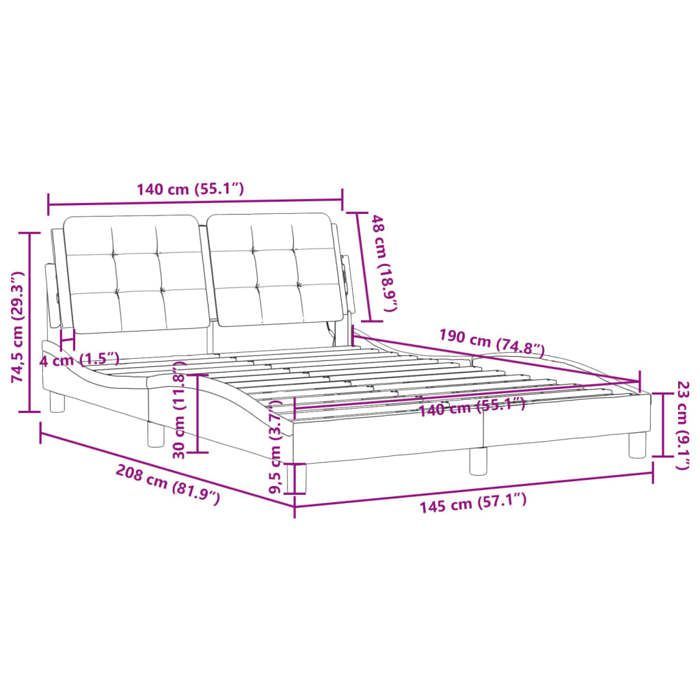 vidaXL Bedframe met LED-verlichting, Grijs, 140x190 cm, Kunstleer, Bed, Lattenbodem, Kunstleren Bed, Slaapkamermeubelen, 3214106
