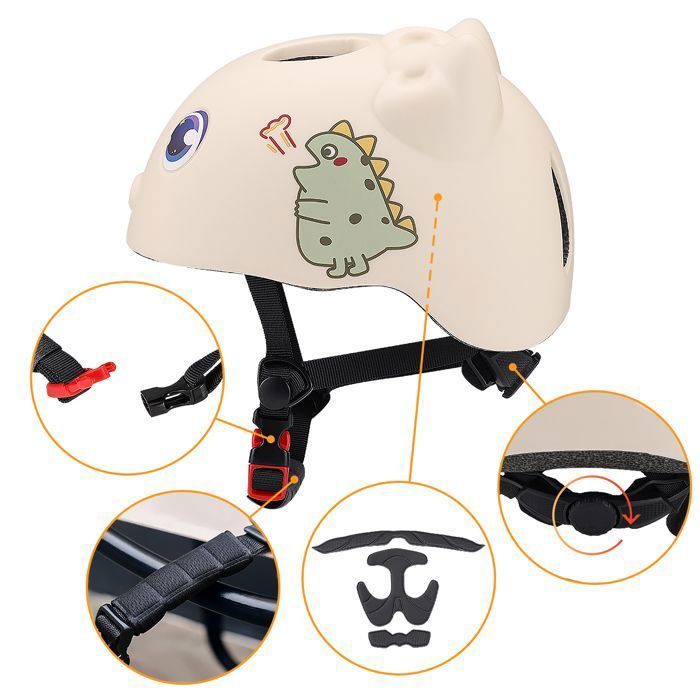 Wozwe® Children's Cartoon Sports Helmet, for Bicycle, Scooter, Balance Bike, Roller Skates, etc., Beige (Ages 2-14)