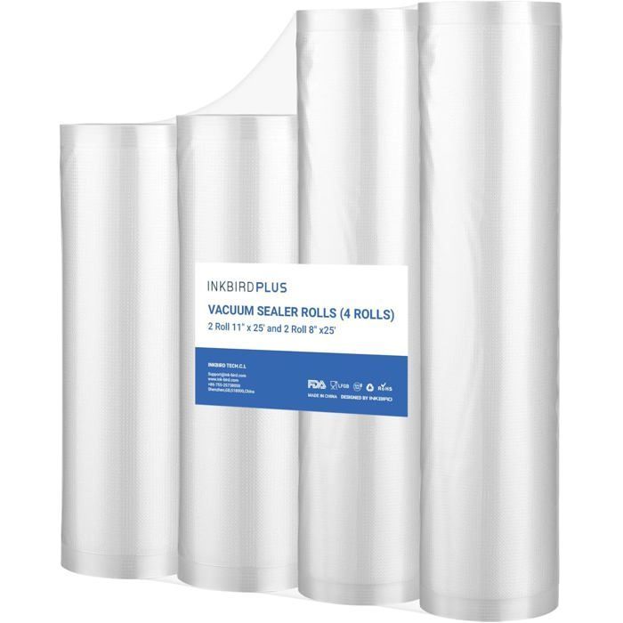 Rollo de película para envasar al vacío de alimentos, paquete de 4: 28 x 63 cm + 20 x 63 cm, rollos de película para envasar al vacío para todas las máquinas de envasado al vacío de alimentos, bolsa [MA279]
