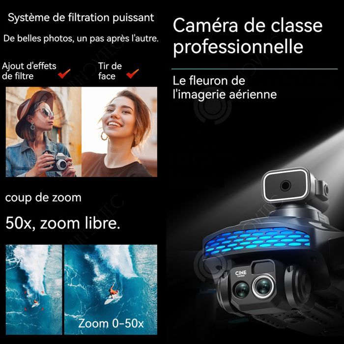 Drone INN de 2000 mAh con cámara, control remoto, pantalla en vivo, zoom de 50x, 3 baterías, 4 modos de evasión de obstáculos laterales, foto