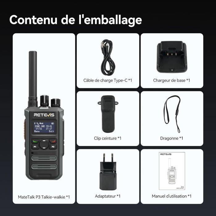 Walkie Talkie Retevis P3 DMR, compatible con Motorola, carga rápida, mini talkie de alta potencia, largo alcance con SMS, pantalla