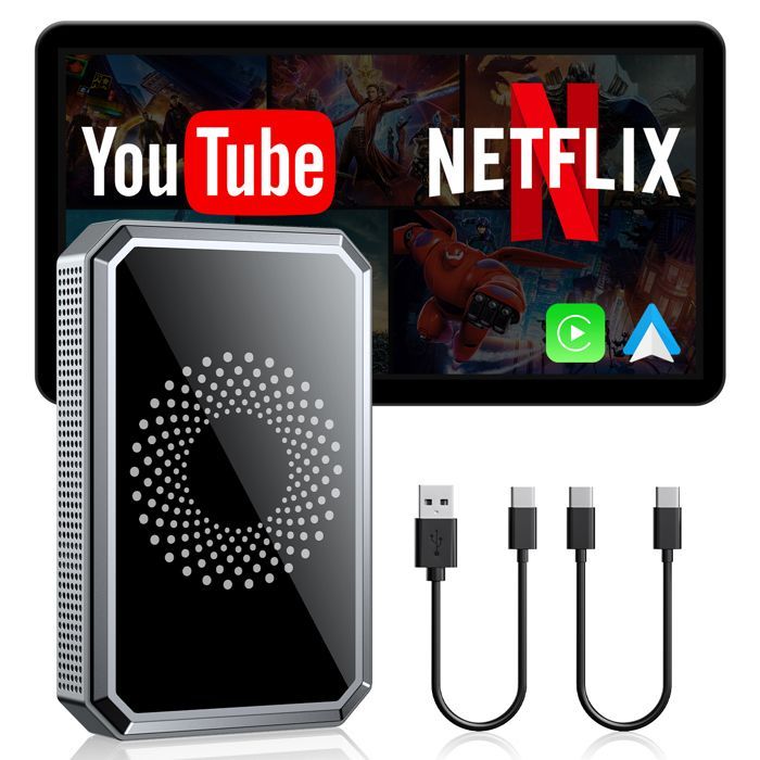 Adaptador inalámbrico TOGUARD para CarPlay compatible con Android Auto AI-BOX, función de vídeo para múltiples aplicaciones, Mirror Link y CarPlay con cable.