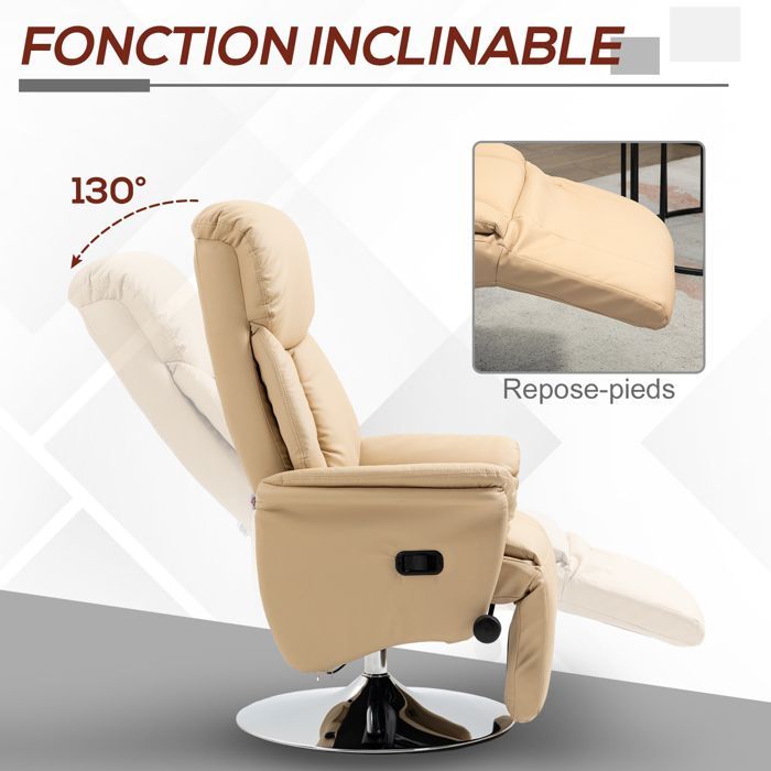 HOMCOM - Sillón de relax - Tapicería sintética - 78x80x109cm - Beige