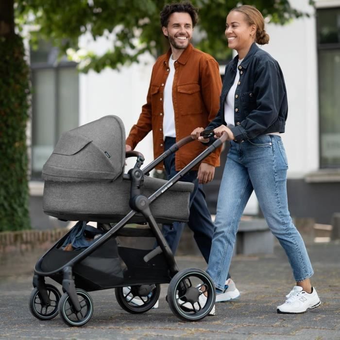 MAXI-COSI ZeliaS 3-in-1 Stroller Trio, Carrycot + Cabriofix S i-Size Car Seat + Changing Bag + Rain Cover, 0-22kg, Dark Grey