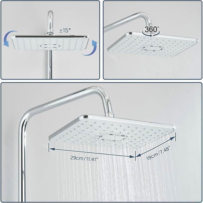 Chrome Shower Column, Shower Mixer with Hand Shower and Shower Head, Faucet Not Included