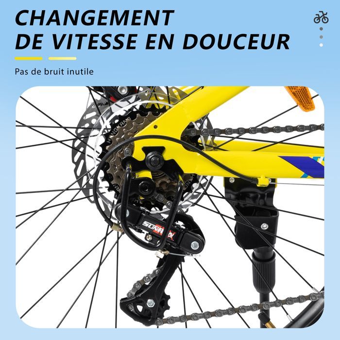 VANKEL 24-inch Children's Bike – 6-Speed Mountain Bike for Boys/Girls Ages 8-12 – Disc Brakes – Sport Yellow