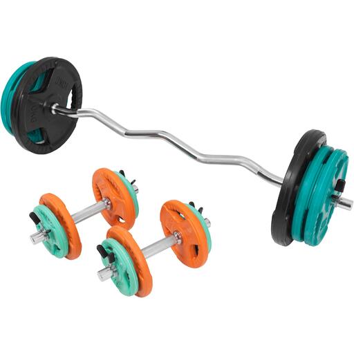 Gorilla Sports Rubber Curl Ez Set mit Griffen (70 kg Tragkraft) und Sternverschlüssen