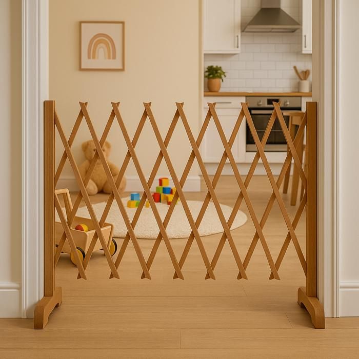 TERRE JARDIN - Puerta de seguridad extensible, de 30 a 150 x 90 cm, barrera protectora de madera retráctil, apta para mascotas.