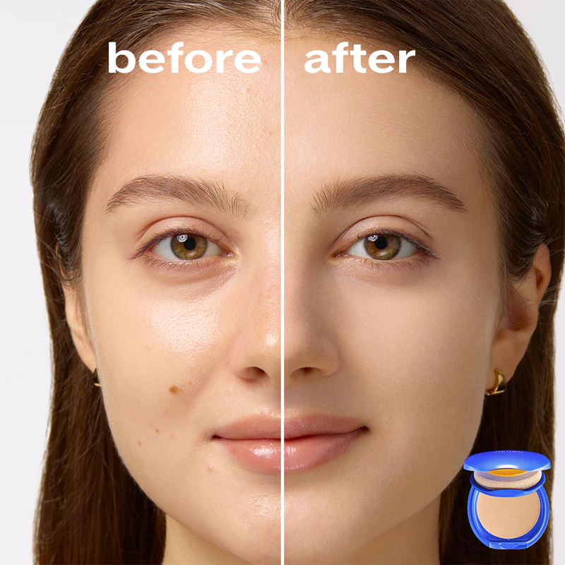 Base compacta com proteção solar UV Shiseido Expert Sun Protector FPS 30, à prova d'água e com acabamento em preenchimento.