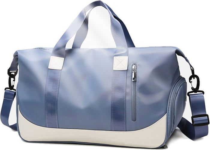 Large capacity sports bag with shoe compartment, wet pocket and trolley sleeve for women and men