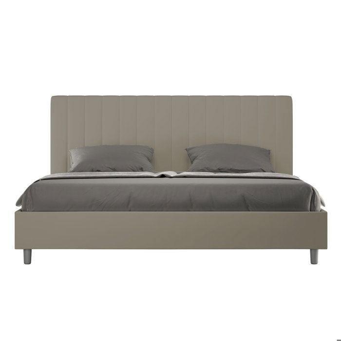 Cama king size con almacenamiento - Ityhome - Agueda - 200x210 cm - Piel sintética color capuchino - Diseño moderno