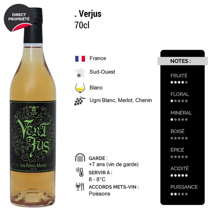 Suco Les Frères Moine Vert - Verjus - Vinho Branco do Sudoeste da França (6 x 70cl) Sem Álcool