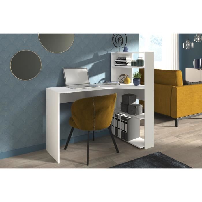 PARISOT JUNE Contemporary Corner Desk - White - W 122 cm - 1 top, 2 shelves
