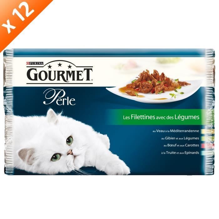 GOURMET PERLE Les Filletines con verduras mixtas - 4 x 85 g (x12) - Para gatos adultos