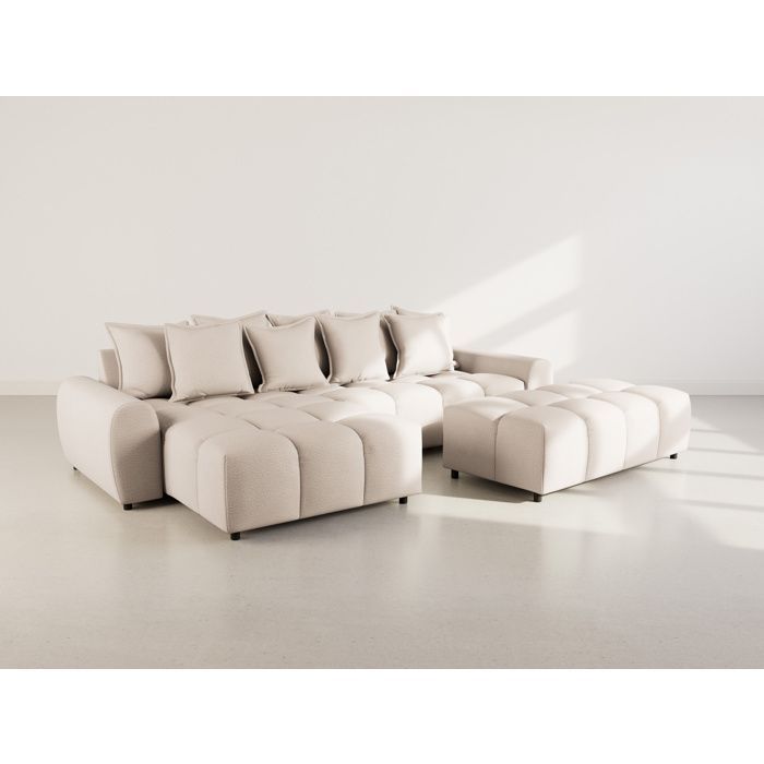 Adelaide - Sofá esquinero reversible de 4 plazas con otomana en tela texturizada - Beige