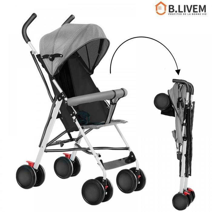 Cochecito cómodo B.LIVEM para bebés de 0 a 36 meses, estructura metálica estable, hasta 30 kg - Gris