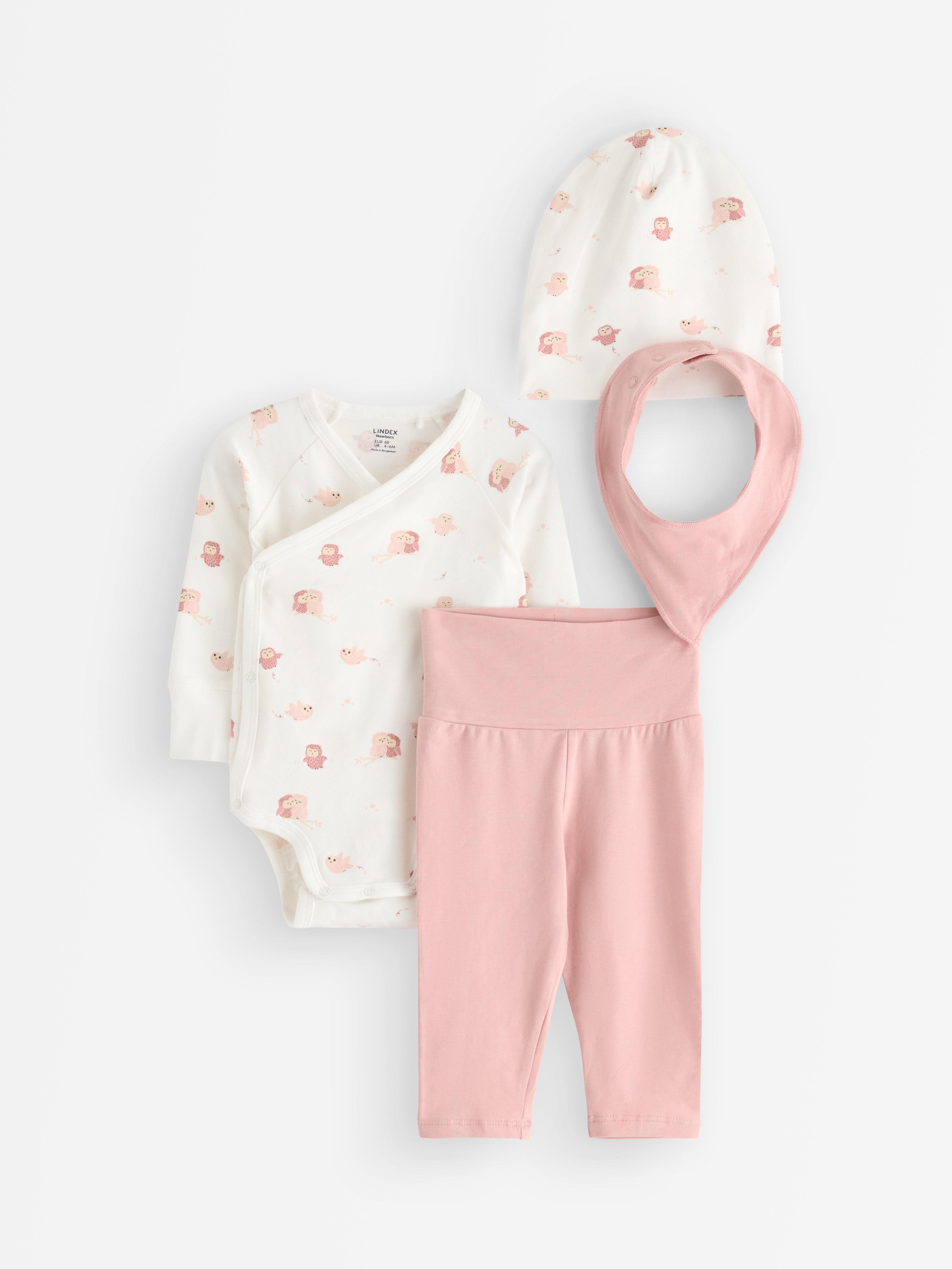Kit de inicio para bebé de 4 piezas, color rosa empolvado.
